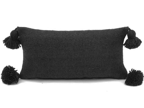 Moroccan PomPom Lumbar Pillow - Black