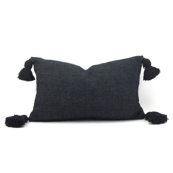 Moroccan PomPom Lumbar Pillow - Black - Moroccan Corridor