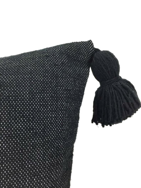 Moroccan PomPom Lumbar Pillow - Black - Moroccan Corridor