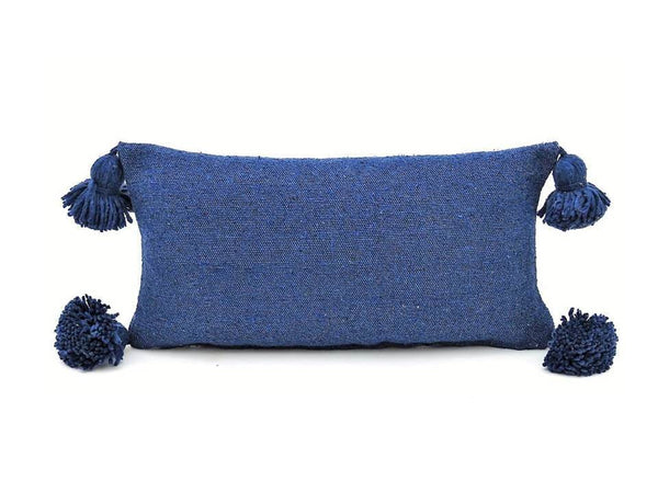 Moroccan PomPom Lumbar Pillow - Blue