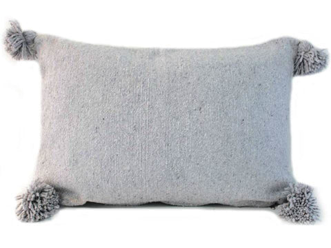 Moroccan PomPom Lumbar Pillow - Grey - 40 per 60 cm