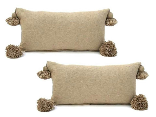 Moroccan PomPom Lumbar Pillow - Set of two - Caramel