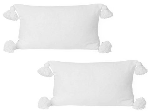 Moroccan PomPom Lumbar Pillow - Set of two - White
