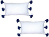 Moroccan PomPom Lumbar Pillow - Set of two - White with Blue Pom Poms