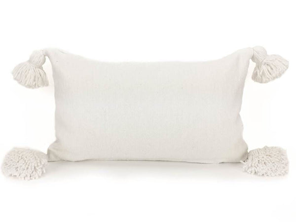 Moroccan PomPom Lumbar Pillow - White