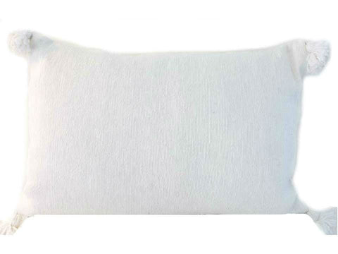 Moroccan PomPom Lumbar Pillow - White