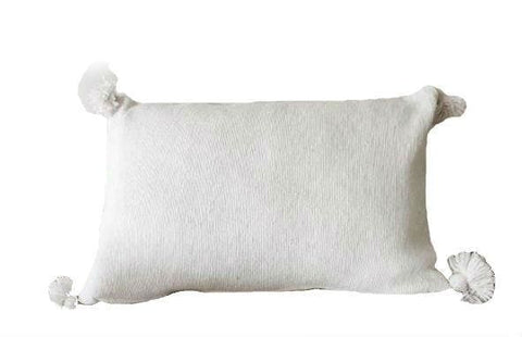 Moroccan PomPom Lumbar Pillow - White - Moroccan Corridor