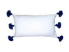 Moroccan PomPom Lumbar Pillow - White with Blue Pom Poms