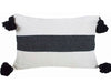 Moroccan PomPom Lumbar Pillow - White with Large Black Stripe - Darâa