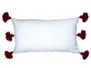 Moroccan PomPom Lumbar Pillow - White with Red Pom Poms