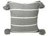 Moroccan PomPom Pillow - Grey with White Stripes