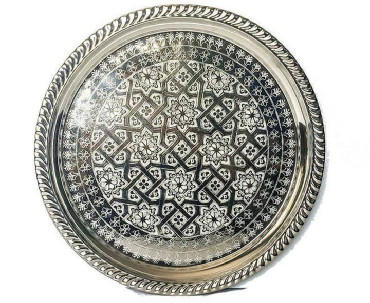 Moroccan round tea tray ? hand-painted tile design ? large size | Moroccan Corridor©