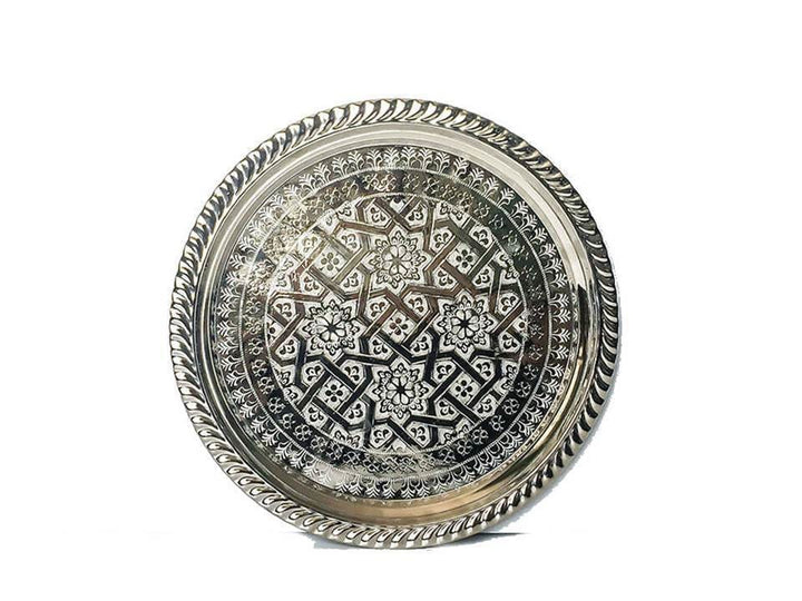 Moroccan Tea Tray - Round - Tiles - Medium Size - Moroccan Corridor
