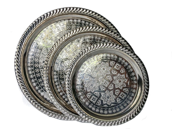 Moroccan Tea Tray - Round - Tiles - Set of 3 - Moroccan Corridor