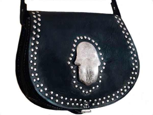Morocco Gypsy Leather Bag - Hamsa Médaillon - Black - Moroccan Corridor