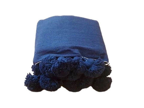 Moroccan Pom Blanket - Blue - Blankets | Corridor