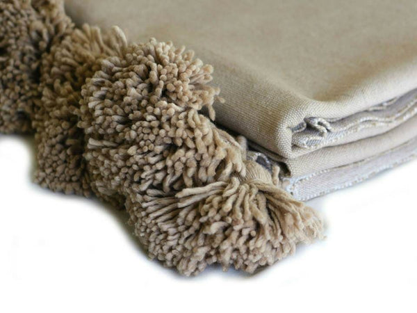 Caramel Pompom Blanket - Blanket Pompom Blankets | Moroccan Corridor