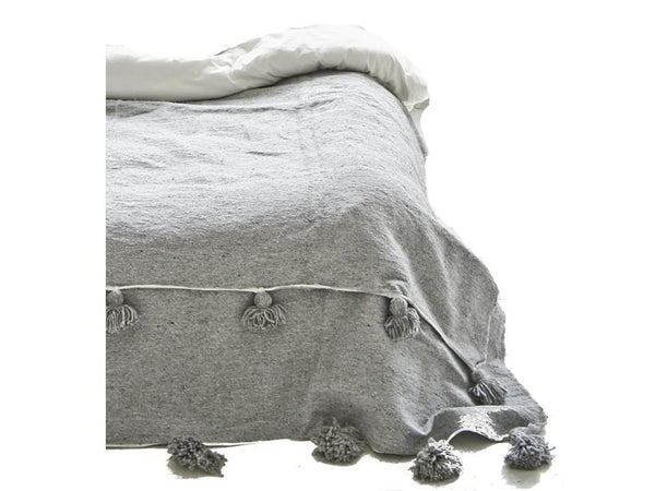 Moroccan Handloomed Pom Pom Blanket - Grey PomPom Blanket | Moroccan Corridor