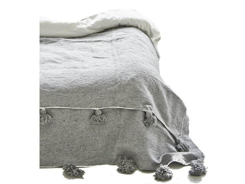Moroccan Handloomed Pom Pom Blanket - Grey PomPom Blanket | Moroccan Corridor