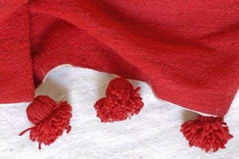 Moroccan Pom Pom Blanket - Red - Moroccan Corridor