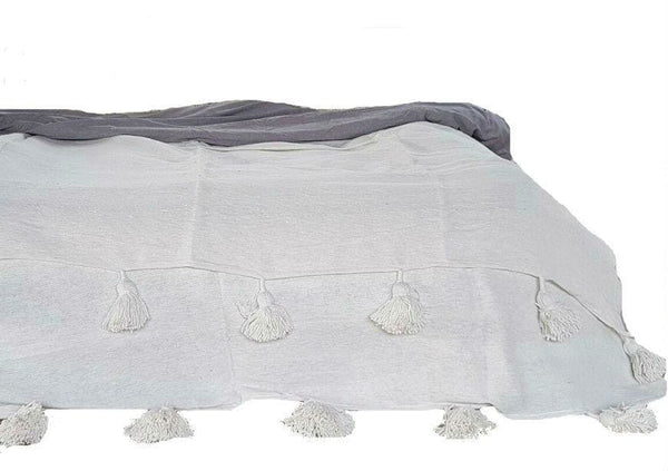 Moroccan Pom Pom Blanket - White