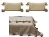 Moroccan Pom Pom Blanket with two Pillows - Beige - Marrakesh