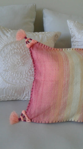 Pompom Cushion Cover | Pink - L - Handwoven Cushion Covers | Moroccan Corridor
