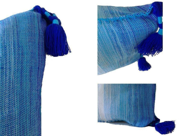 Pompom Cushion Cover | Zoom on Blue Sky - L - Handwoven Cushion Covers | Moroccan Corridor