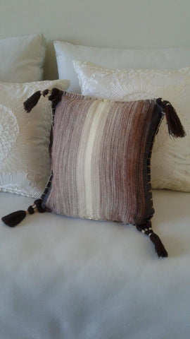 Pompom Cushion Cover | Brown And White - L - Handwoven Cushion Covers | Moroccan Corridor