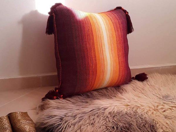 PomPom Cushion Cover | Chefchaouen - Sunrise - Moroccan Corridor