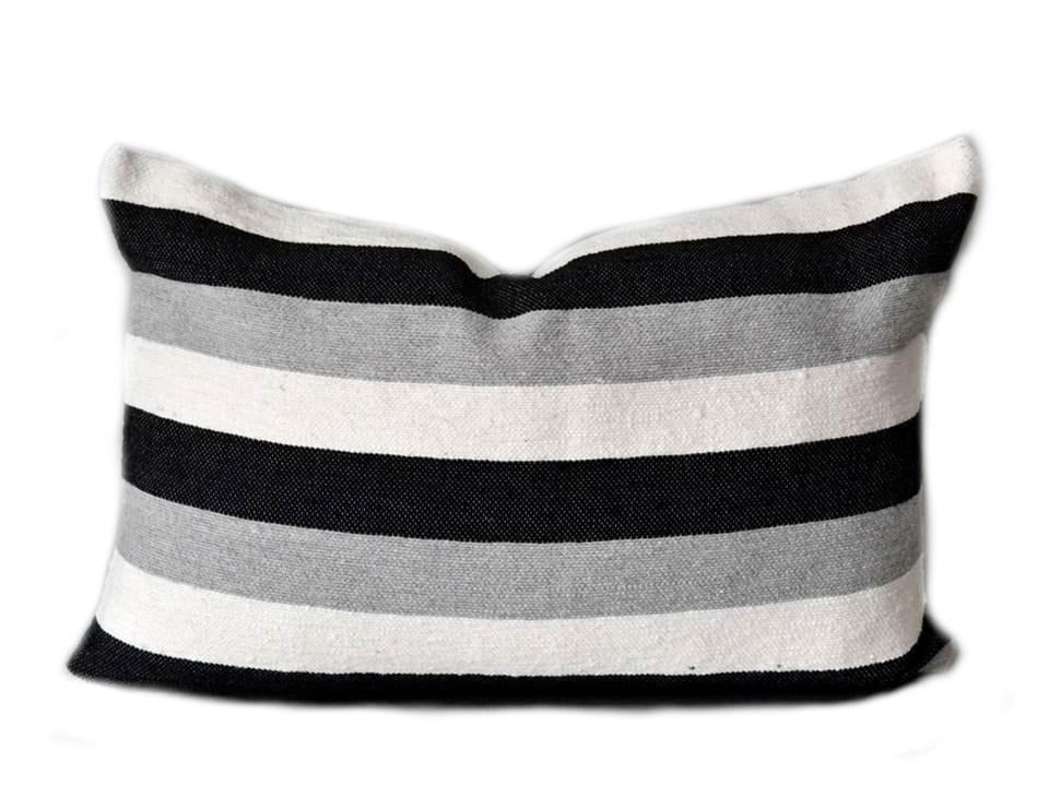 Lumbar Pillow - Striped White, Black and Grey | Cushion Cover By