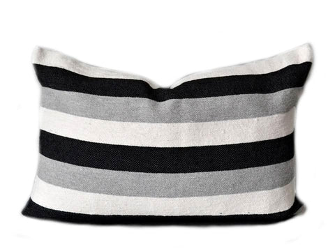 Lumbar Pillow Cover - Striped White, Black and Grey