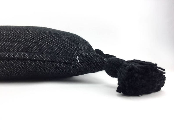 Moroccan Pom Pillow Cover - Black