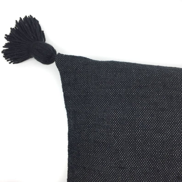Moroccan Pom Pillow Cover - Black
