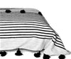 Moroccan Handloomed Pom Pom Blanket - Black And Ivory White Striped Pompom Blanket | Moroccan Corridor