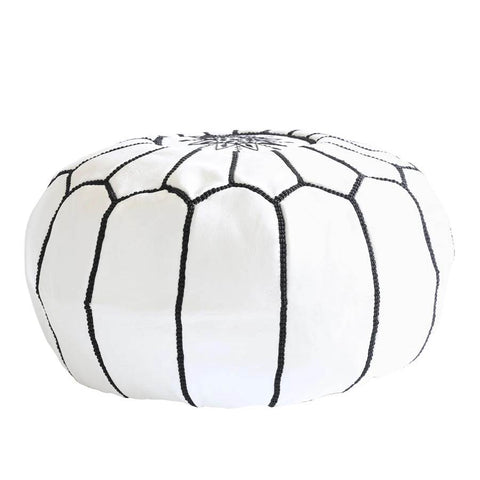 Moroccan Leather Ottoman - White and Black